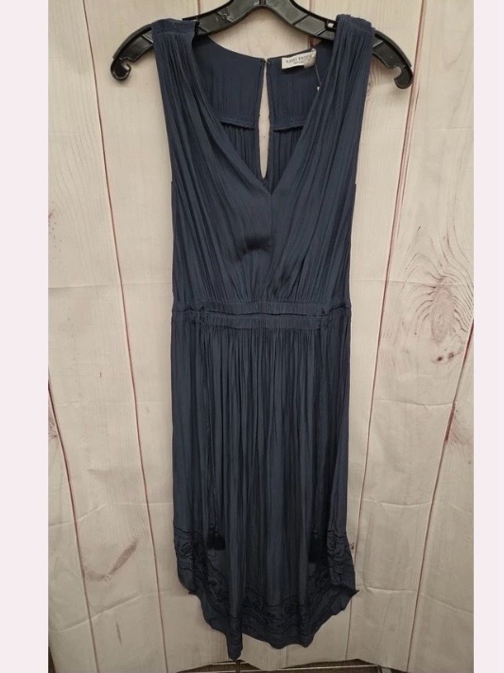 Ramy Brook Navy Pleated V-Neck Midi Dress